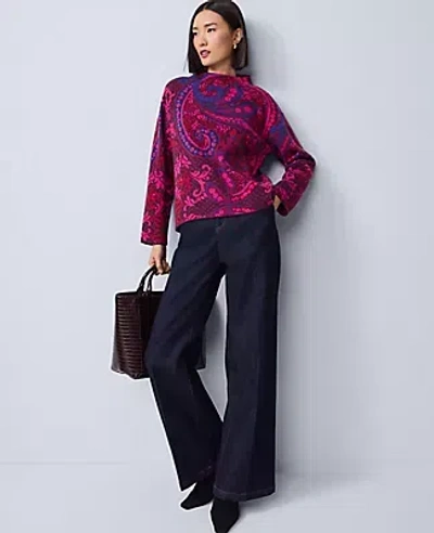 Ann Taylor Petite Paisley Jacquard Mock Neck Sweater In Multi