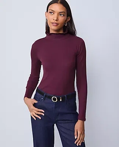 Ann Taylor Weekend Collection Ruffle Mock Neck Top In Purple