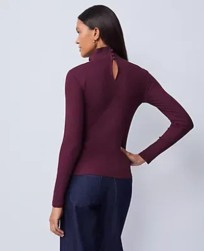 Ann Taylor Weekend Collection Ruffle Mock Neck Top In Purple