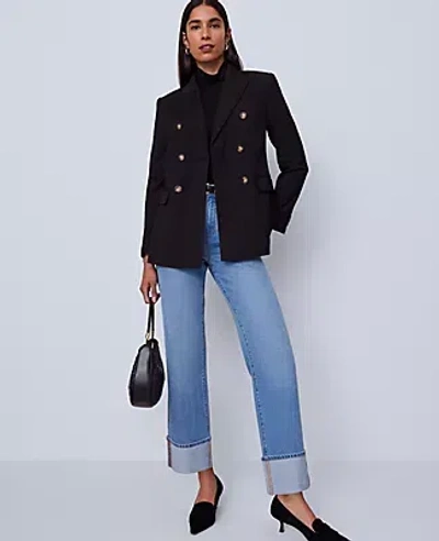 Ann Taylor Fitted Long Double Breasted Blazer In Black