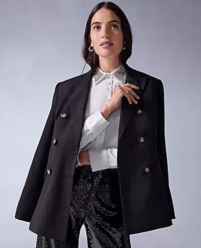 Ann Taylor Fitted Long Double Breasted Blazer In Black