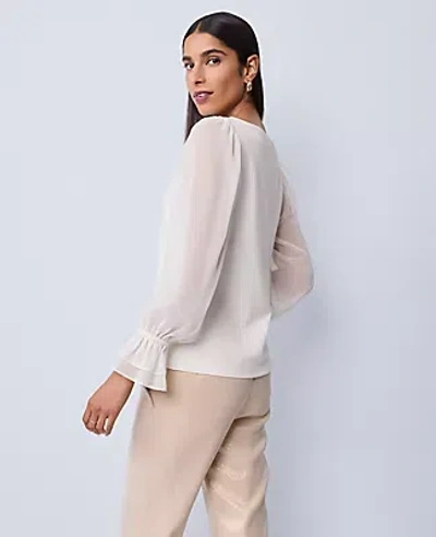 Ann Taylor Mixed Media Pleated Sleeve Top In White