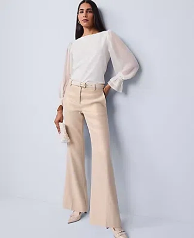 Ann Taylor Mixed Media Pleated Sleeve Top In White