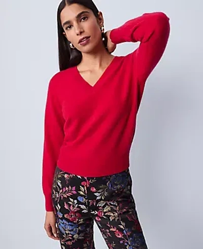 Ann Taylor Cashmere V-neck Sweater In Red