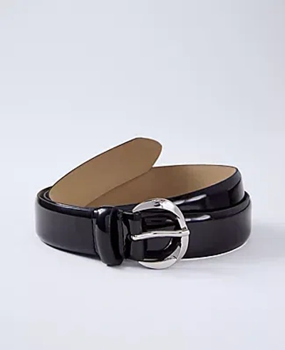 Ann Taylor Patent Twisted Buckle Belt In Black