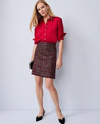 Ann Taylor Embellished Relaxed Perfect Shirt In Red
