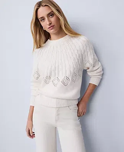 Ann Taylor Petite Weekend Collection Mixed Stitch Sweater In White