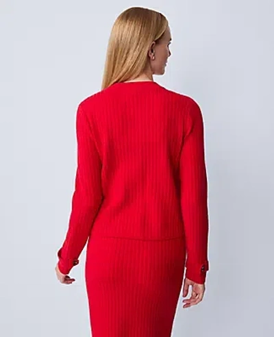Ann Taylor Petite Ribbed Sweater Jacket In Red