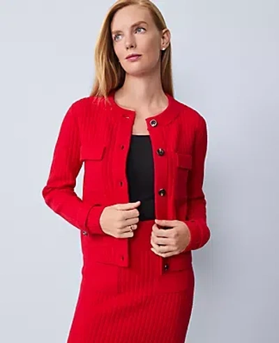 Ann Taylor Petite Ribbed Sweater Jacket In Red