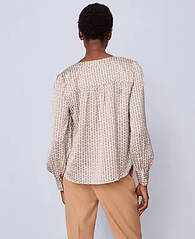 Ann Taylor Petite Chain Link Print Satin Popover Top In Brown