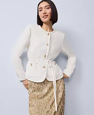 Ann Taylor Petite Tweed Belted Jacket In White