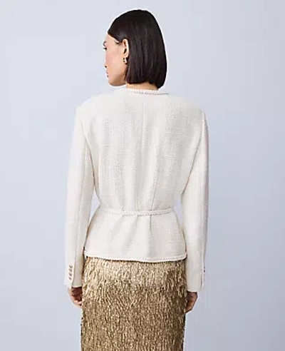 Ann Taylor Petite Tweed Belted Jacket In White