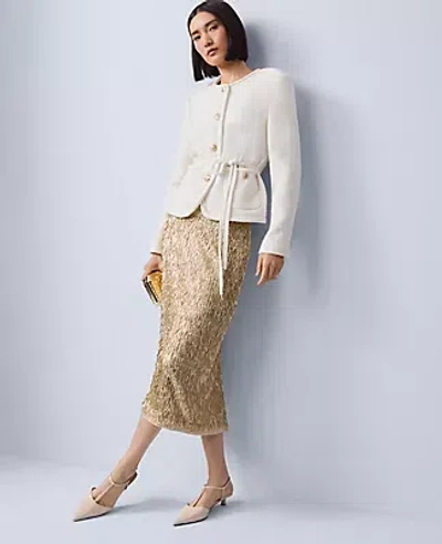 Ann Taylor Petite Tweed Belted Jacket In White