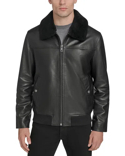 Andrew Marc Hedland Aviator Leather Jacket In Black
