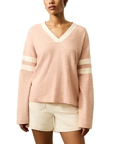 Faherty Slub Varsity V Neck Top In Neutral