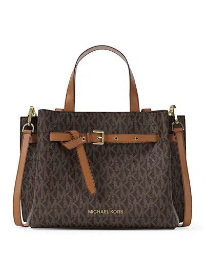 Michael Kors Emilia Small Monogram Satchel In Brown