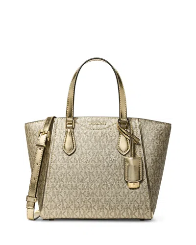 Michael Kors Taryn Small Monogram Crossbody Tote In Gold
