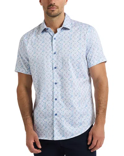 Robert Graham Bramston Medallion Print Short Sleeve Stretch Cotton Button-up Shirt In White