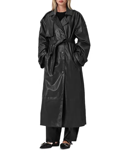 Allsaints Reed Leather Trench Coat In Black