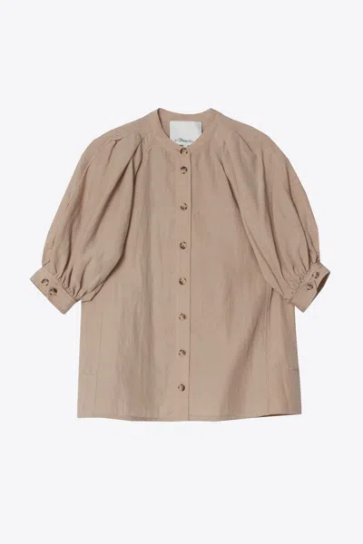 3.1 Phillip Lim Relaxed Lantern Sleeve Button Up Blouse In Brown