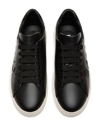 Bally Raise Embossed-logo Leather Sneakers In Black