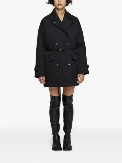 Oof Wear Double-breasted Belted Coat In Black