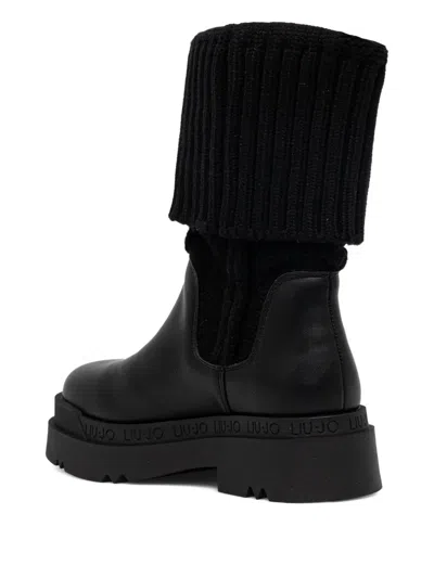 Liu •jo Knitted-panel Boots In Black
