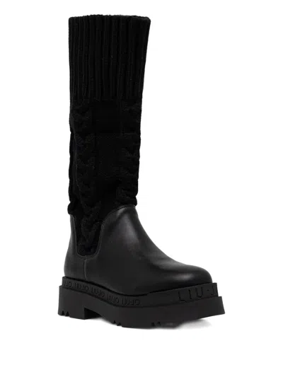 Liu •jo Knitted-panel Boots In Black