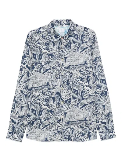Ps By Paul Smith Printed Shirt In Blue