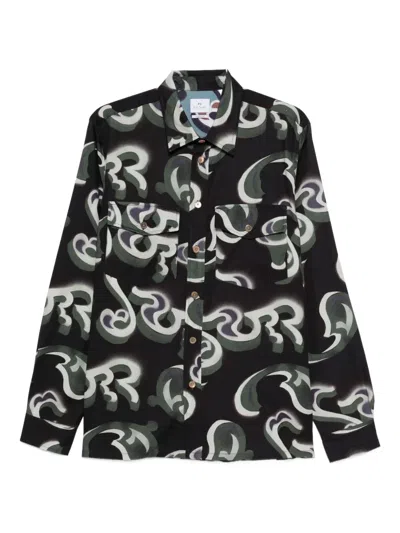 Ps By Paul Smith Abstract-print Long-sleeved Shirt In Black
