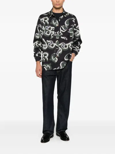 Ps By Paul Smith Abstract-print Long-sleeved Shirt In Black