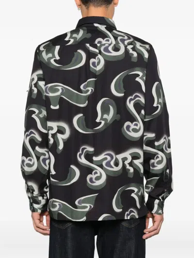 Ps By Paul Smith Abstract-print Long-sleeved Shirt In Black