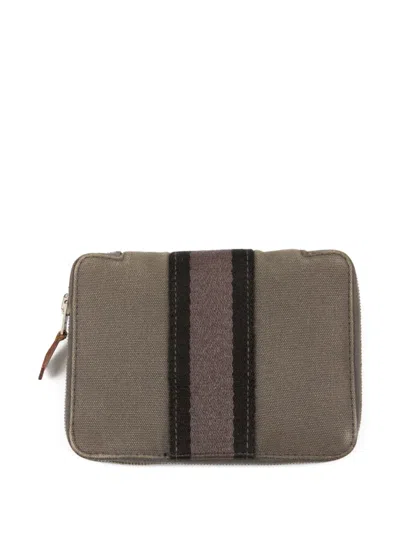 Pre-owned Hermes 2000s Toto Striped Wallet In Gray