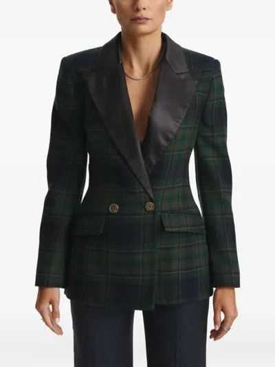 Cuanna Midi Double-breasted Plaid-pattern Blazer In Black