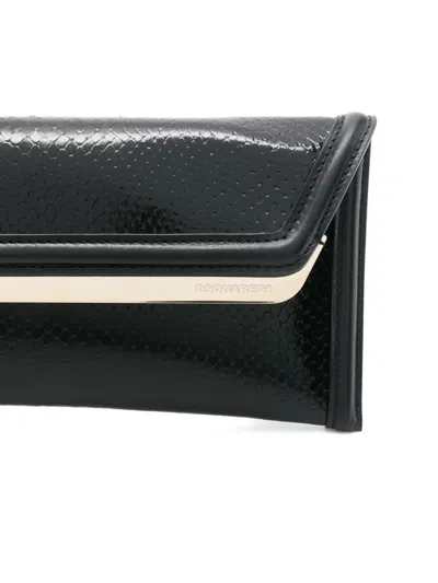 Dsquared2 Metallic-trim Leather Clutch Bag In Black