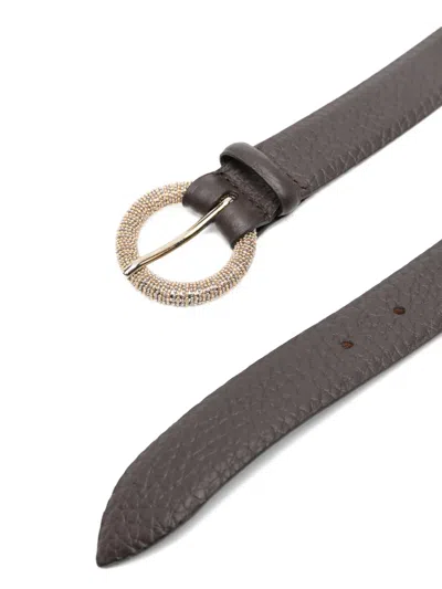 Orciani Textured Embellished-buckle Leather Belt In Brown