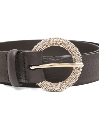 Orciani Textured Embellished-buckle Leather Belt In Brown