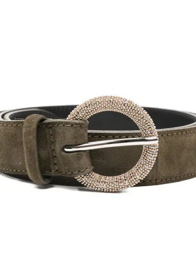Orciani Embellished Round-buckle Belt In Green