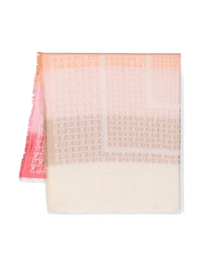 Liu •jo Frayed-edge Monogram-jacquard Scarf In Pink
