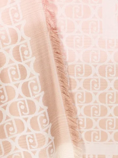 Liu •jo Frayed-edge Monogram-jacquard Scarf In Pink