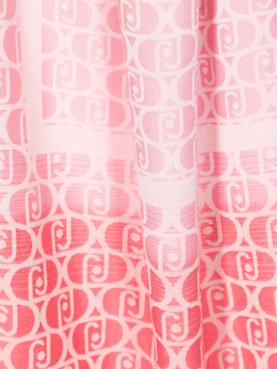 Liu •jo Frayed-edge Monogram-jacquard Scarf In Pink