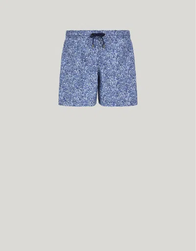 Canali Straight-leg Mid-length Printed Swim Shorts In Blue