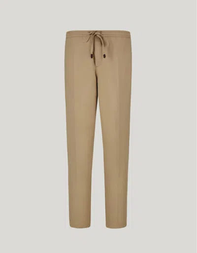 Canali Pantalon À Cordon De Serrage En Toile De Lin Et De Soie Couleur Daim In Neutral