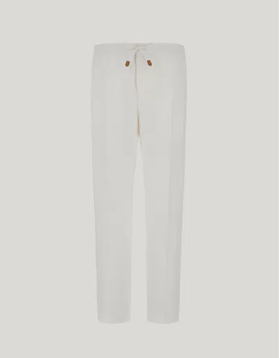 Canali Elastic-waist Linen And Silk Pants In White