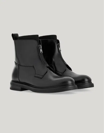 Canali Black Smooth Calfskin Ankle Boot With Zipper And Knit Sock In Black