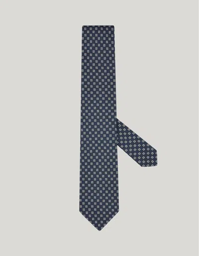 Canali Printed Silk Tie, Geometric Pattern In Blue