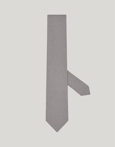 Canali Printed Silk Tie, Patterned Motif In Gray