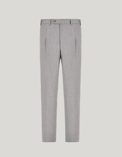 Canali Light Gray High-waist Trousers In Pure Wool In Gray