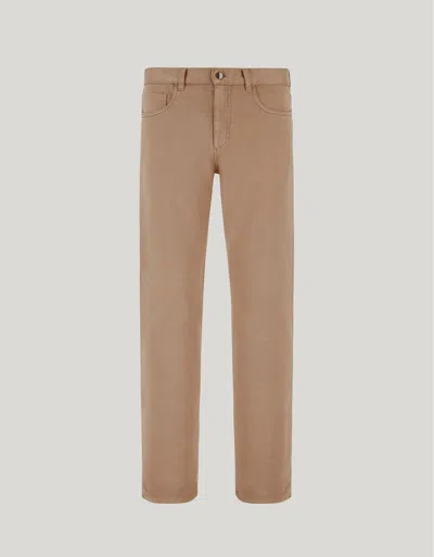 Canali Taupe Five-pocket Trousers In Cotton Twill, Regular Fit In Brown