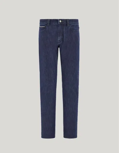 Canali Medium Blue Regular Fit Five-pocket Denim Pants With Contrasting Pocket In Blue